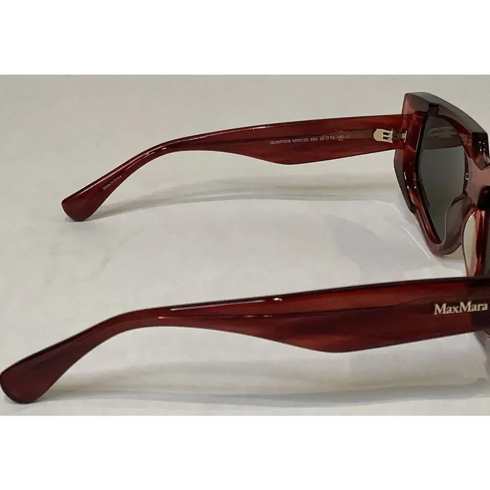 NIB Max Mara 58MM Red Solid Lenses UV Protection Rectangle Sunglasses